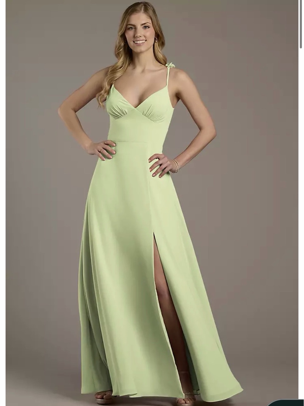 David's Bridal Pistachio Spaghetti Strap Maxi Dress